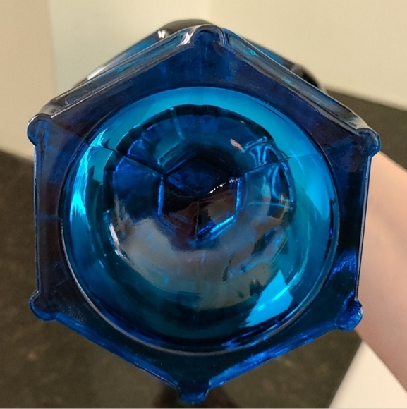 Viking Glass Bluenique Blunique Blue Swung Vase Planter Atomic MCM Vintage Epic - Picture 7 of 7